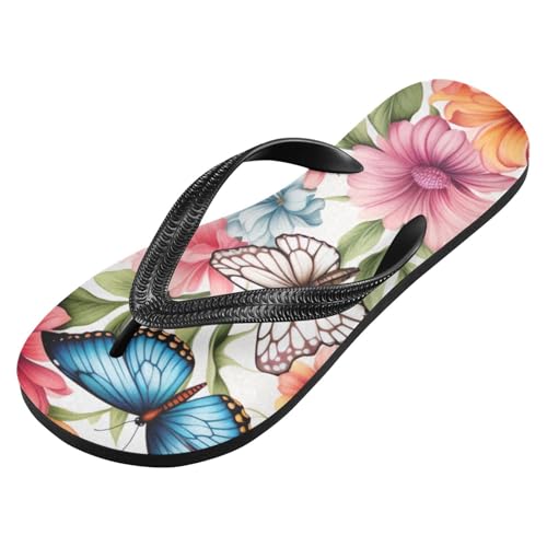 Blue Butterfly Flower Men's & Women's Classical Beach Rubber Sandal Flip Flop Comfortable Slipper 214B2608