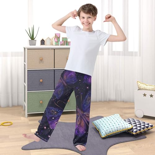 Galaxy Butterfly Boys Long Pants Soft Trousers Elastic Waist Kids Lounge Bottoms with Pockets S-XL 5