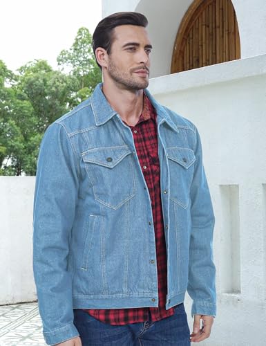 Men's Flannel Lined Denim Jackets Cowboy Cut Western Vintage Rugged Jean Trucker Jacket with Pockets2