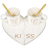 Coffee Mugs Mug Sets Demitasse Cups Mr and Mrs with Kiss Tray Wedding Engagement Bridal Shower or Co
