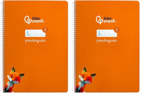 Liderpapel Cuaderno espiral a4 pautaguia tapa blanda 80h 75 gr cuadro pautado 5mm color naranja. (Paquete de 2)