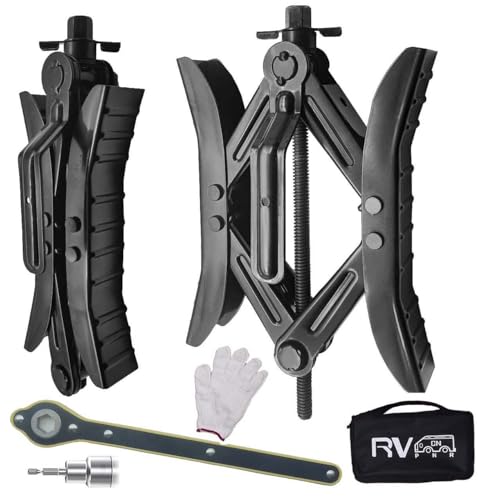 RVPNR Camper Wheel Chock Stabilizer RV X Chocks Wheel Stabilizer Wheel Chock Scissor 2 Sets Tire Locking Chocks Accessories with Ratchet hex Socket Tool Kit Gloves (Black)