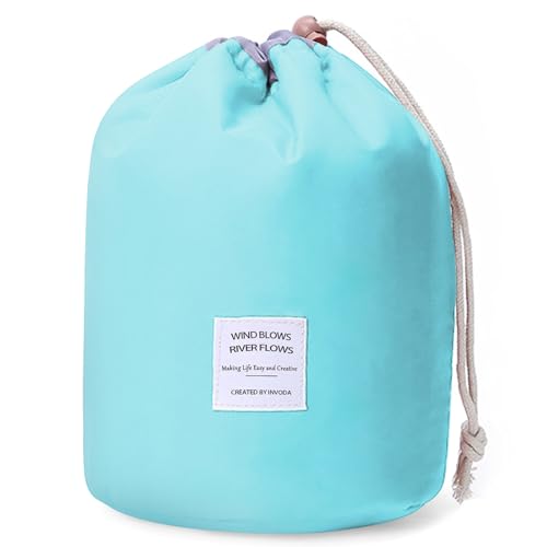 INVODA Cosmetic Bag for Women Barrel Shaped Travel Makeup Bags Large Capacity Soft Waterproof Portable Drawstring Cosmetic Bag Multifunctional Bucket Toiletry Bag (Green)