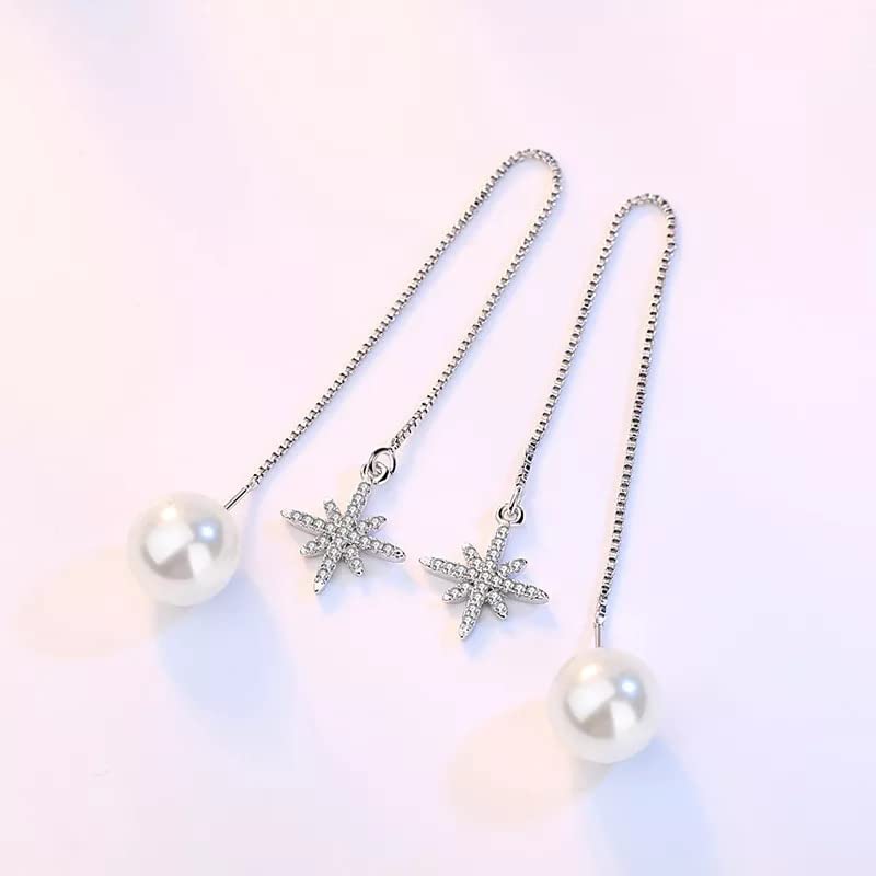 Boucles d'oreilles argent anti-ternissement chaîne longue strass