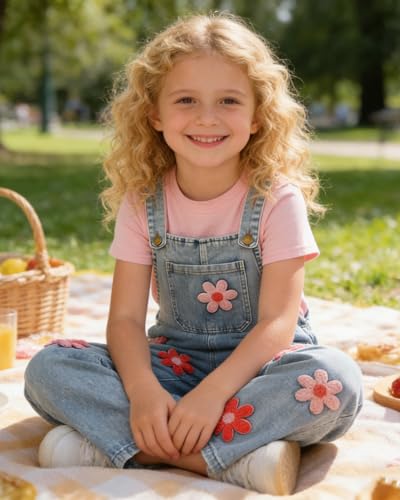Image of OLMRJKD Toddler Girl Summer Clothes Short Sleeve Denim Overall Jumpsuit with Top Girls Spring Outfits Set