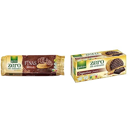 Galletas Gullón Finas choco leche Zero Sin Azúcares & Galleta Digestive Chocolate, ZERO sin azúcares, Caja 270g