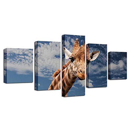 Idée cadeau moderne avec cette impression sur toile girafe en 5 pièces