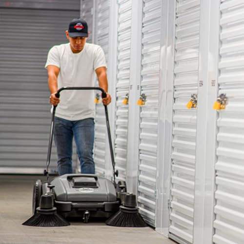 Tomahawk Industrial 38" Walk Behind Push Sweeper with Triple Power Side Brooms Floor Cleaning of Dust Litter Grass