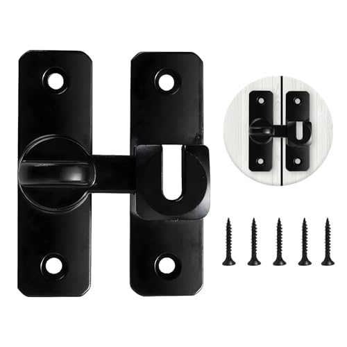 Verrou de Porte Coulissante Intérieure, Serrure à Crochet 90°/180° en Alliage de Zinc, Loquet Antivol pour Sécurité et Intimité, pour Chambres, Salles de Bain, Bureaux, Garages - Installation Facile