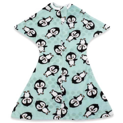 Image of SleepingBaby Zipadee-Zip Transition Swaddle - Cozy Fleece Wearable Blanket with Two-Way Zipper for Baby Sleep - Perfect Penguin, Medium (6-12 Month)