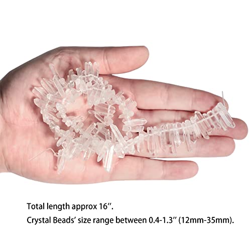 Sunyik Natural Rock Quartz Crystal Points Quartz Polished Sticks Spikes Point Beads 15 Inches Strand Drilled #TOP5