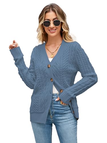 Image of Womens Cardigan Sweaters Cable Knit Sweater 2026 Fall Winter Chunky Open Front Button Down Coats with Pockets