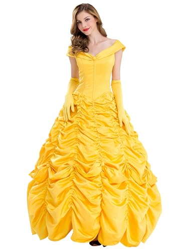 Monissy Femme Déguisement Adulte Robe Princesse Belle La Belle et la Bête Costume Halloween Carnaval Cosplay Soirée Fête Noël Cadeaux d'anniversaire...