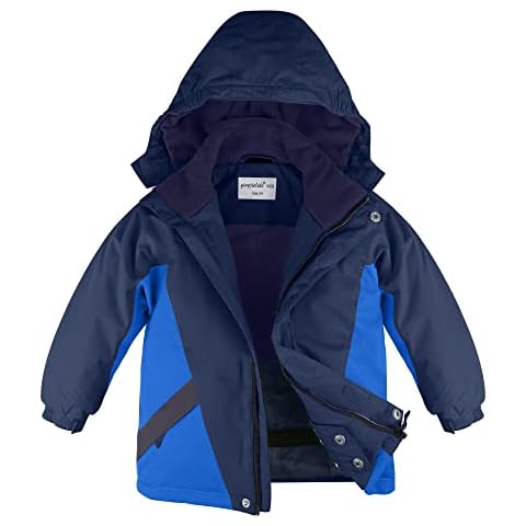 YINGJIELIDE Boy's Waterproof Ski Jacket Kids Outdoor Windproof Fleece Lined Hooded Winter Coat - Blue - 9-10 Years Cover