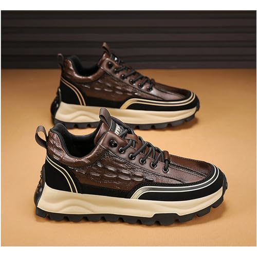 Yuizko Men's Print Cowhide Fashion Sneakers with Elastic Band,Casual Soft Lace up Non-Slip Comfortable Walking Driving Shoes3