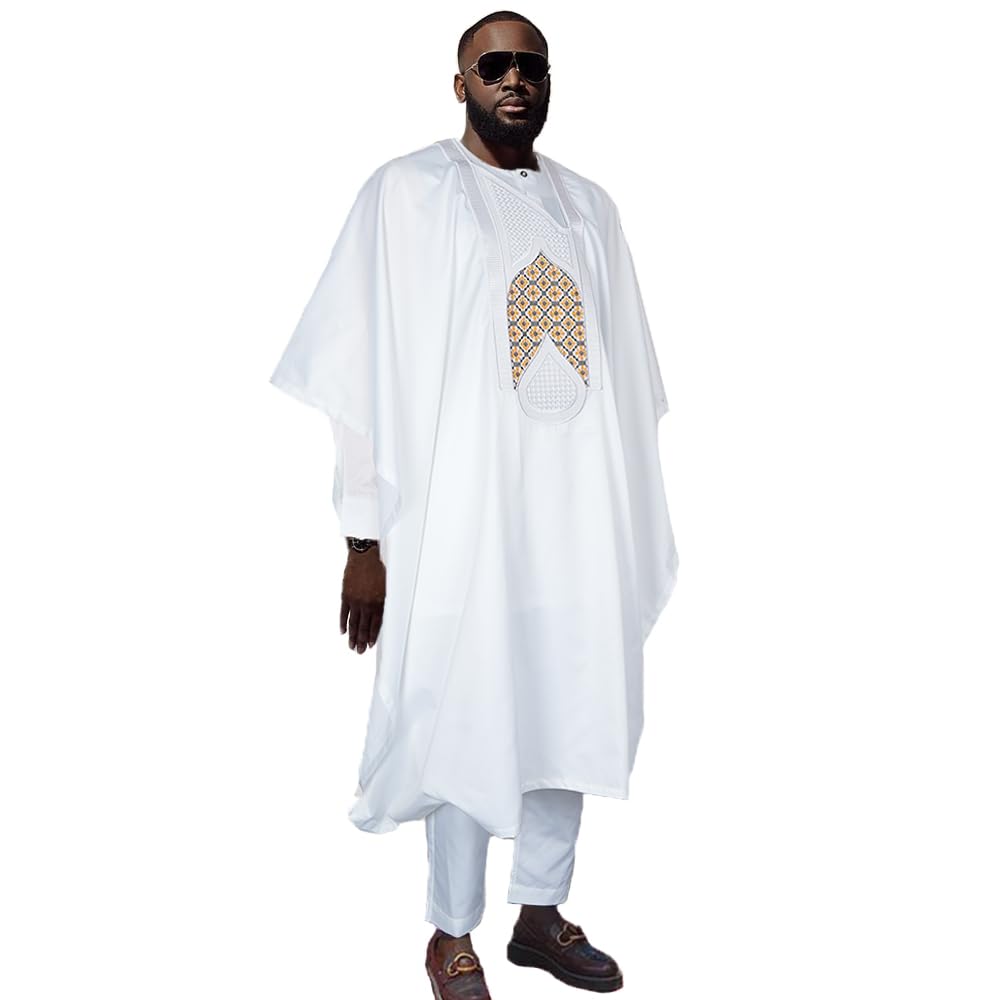 Photo 1 of ***SIMILAR**** HD African Agbada Clothes Set For Man 3 Pieces White Boubou Caftan Pant Formal Attire Embroidery L