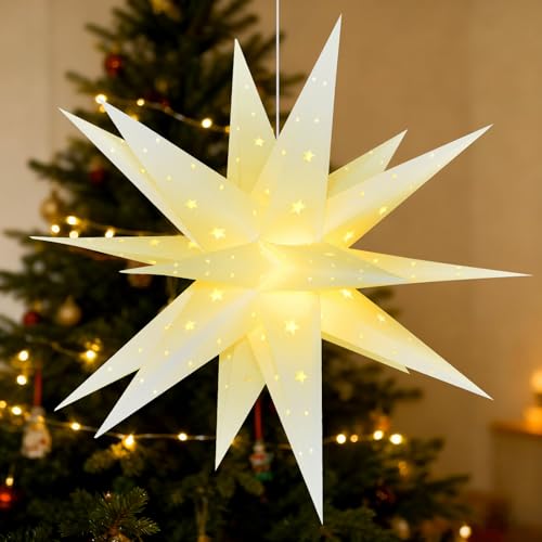 BAYHT 45cm Weihnachtsstern Beleuchtet, 3D Led Christbaumspitze Stern...