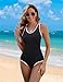 Edelqual One Piece Swimsuit Women Tummy Control Athletic Modest Full Coverage Bathing Swim Suits Color Block Swimwear Vacation Outfits Summer Fashion Clothes (Black Solid,2XL)