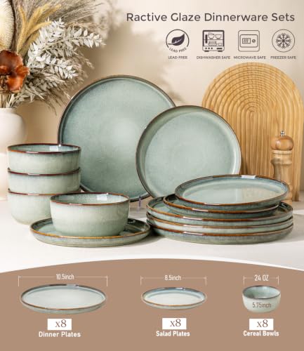 Image of GBHOME Dinnerware Sets for 8, 24 Pieces Ceramic Plates and Bowls Set