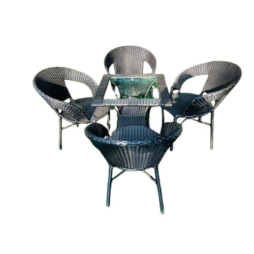 Image of Furniture Designer Patio Chair Set for Garden|| Balcony|| Terrace|| Coffee|| Patio ||Wicker Seating Chair and Table Set Outdoor Furniture (D-12 Black with 4 Chair 1 Table