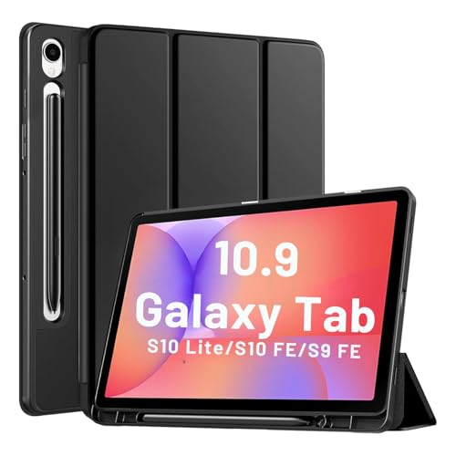 Image of TechTrendz Smart Flip Case for Samsung Galaxy Tab S10 Lite /S10 FE /S9 FE 10.9 Inch with S Pen Holder,Slim Trifold Stand Folio Hard Back Protective Cover for Galaxy Tab S10 Lite /S10 FE /S9 FE (Black)