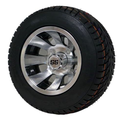 10" REVOLVER Machined Aluminum Golf Cart Wheels and 205/50-10 DOT Golf Cart Tires Combo - Set of 4