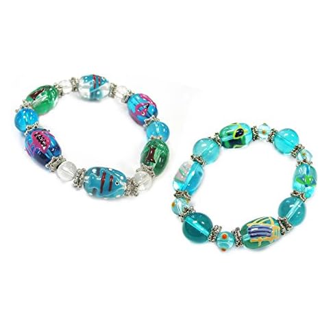 Linpeng Fiona 3D Hand Painted Nautical Turquoise Glass Beads Stretch Bracelets Set in Bag, 2-Pack_IUP-06-2/25-4 Cover
