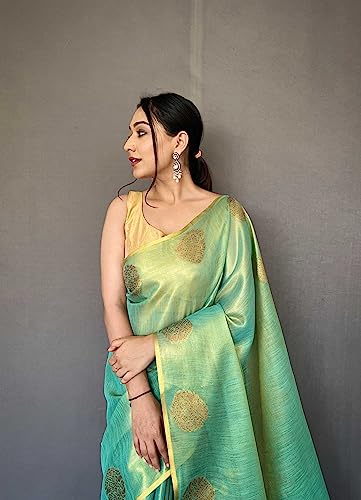 Image of Panzora Women's Tissue Silk Jacquard Weaving Saree With Unstitched Blouse Piece