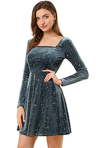 Allegra K Women's Fall Winter Velvet Long Sleeve Dresses Star Square Neck A  Line Mini Dress for Party Cocktail Christmas X-Small Gray : Clothing, Shoes  & Jewelry