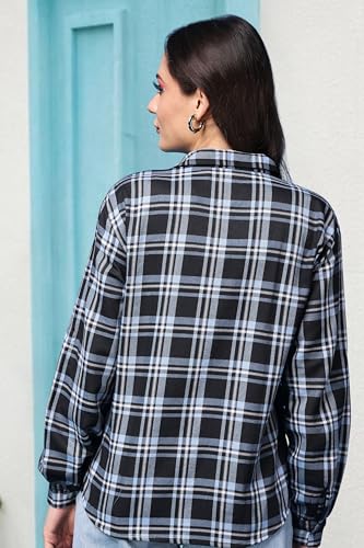 Image of POPWINGS Casual Checks Print Shirt for Women | Cotton Full-Sleeves Women Shirt | Summer Shirt for Women | Stylish Shirt for Women