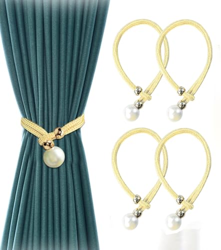 Image of INOVERA (LABEL) 4 Pieces Curtain Holders Tieback - Adjustable Window Curtains Tie Rope - Drapery Holdbacks Band for Office Home Decorative Accessories (Cream)