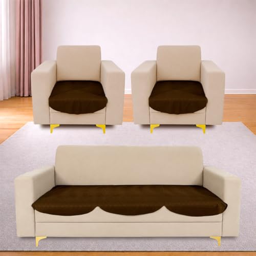 Image of Homerz Premium 'Surya Series' Sofa Cover | Stylish Sofa Protector | Net Fabric | Anti-Stain & Washable Slip Cover Exact Size Antislip (New Jerry Brown, 5 (3+1+1) Seater, Only Seat Cover)