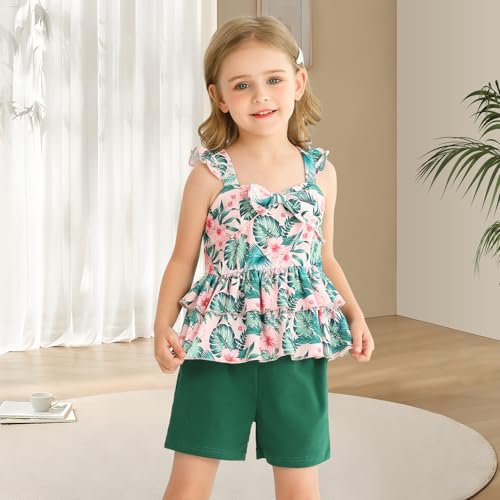 Image of Toddler Girls St Patricks Outfits Sleeveless Ruffle Bowknot Dress Top Baby Floral Tops and Shorts Pants Sets
