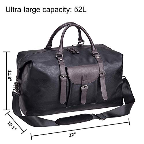 Oversized Leather Travel Duffel Bag, Weekender Overnight Bag Waterproof Leather Large Carry On Bag Travel Tote Duffel Bag for Men or Women-Black