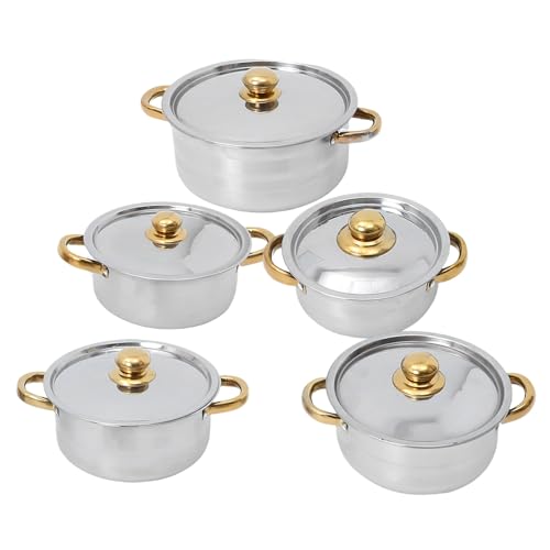 FESTFENDS Juego de Ollas de Acero Inoxidable Dorado Diseño Elegante, Set Multifuncional Antiadherente para Horno y Cocina de Gas, Incluye Cacerola para Leche