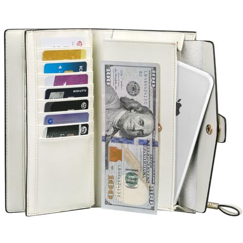 Image of Itslife Womens Wallet RFID Blocking Large Capacity Luxury Wax Genuine Leather Wallets Clutch Wallet Ladies Card holder,Beige