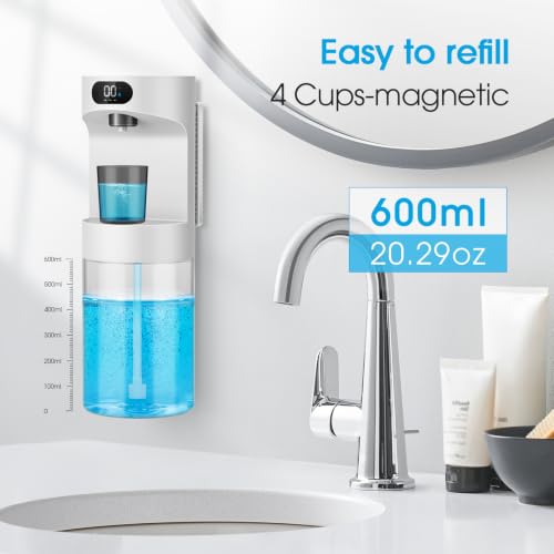 Image of Automatic Mouthwash Dispenser for Bathroom,20.29 oz Touchless Electric Mouth Wash Dispensers Bathroom Accessories Set with 4 Magnetic Cups,4 Modes Wall Mounted Mouth Wash Dispenser for Home