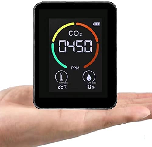 Carbon Dioxide Detector, Bekasa Air Quality Detector Indoor CO2 Meter Digital Monitor Temperature Humidity Sensor Tester Colourful Backlight Display for Home Office (Semiconductor White)