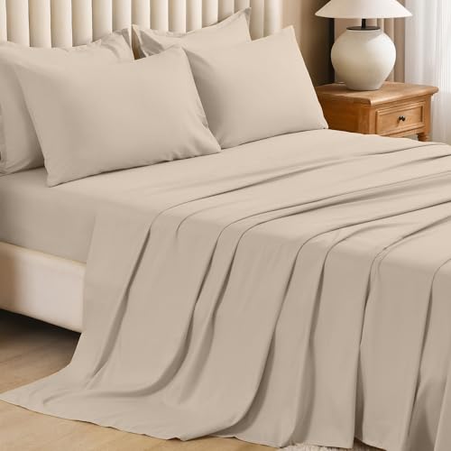 Image of Litanika Comforter King Size Set Khaki - 7 Pieces Bed in a Bag King Bedding Comforter Sets, Plain Lightweight Bed Set with Comforter, Sheets, Pillowcases & Shams