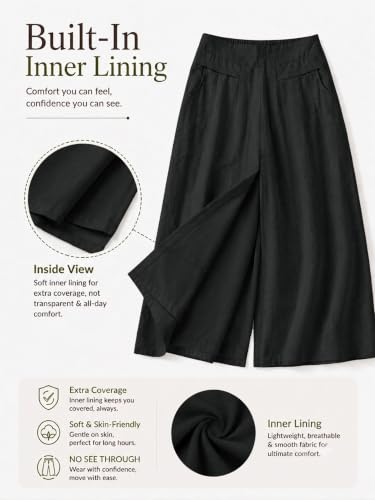 Image of Women's Relaxed Fit Pure Cotton Linen Flared Palazzo Pants for Woman | Wide Leg Casual Trousers with Pockets | Plazo Pants for Women | High Waisted Office & Travel Wear (Available in Plus Sizes)