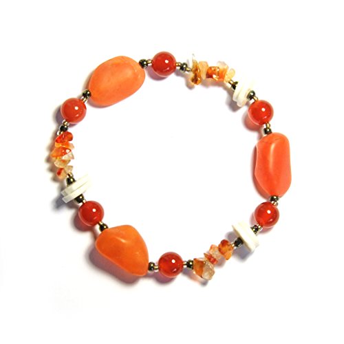 Natural gemstone carnelian handmade beaded stretch bracelet orang…