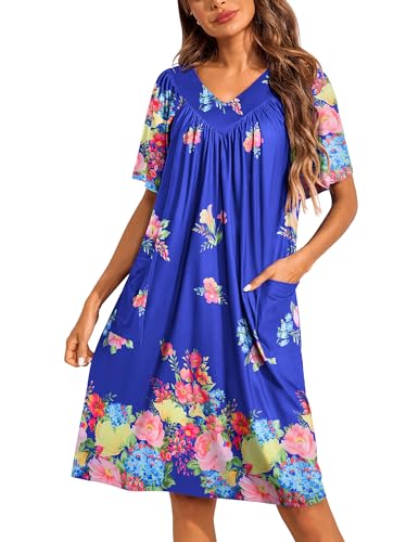 Image of Ekouaer Womens House Dress Floral Print Nightgown with Pockets Mumu Dress