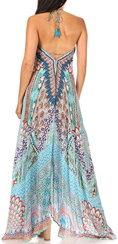 Image of Sakkas Lizi Womens Maxi High-Low Halter Handkerchief Long Dress Beach Party