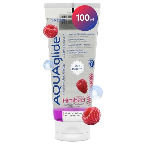 JOYDIVISION AQUAglide Himbeere 100 ml, Veganes Gleitmittel auf Wasserbasis mit sinnlichem Himbeer Duft, kristallklares Gleitgel geeignet für Latex-kondome, pH-optimiert