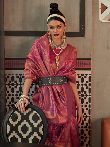 Image of SWORNOF Women's kanjivaram banarasi silk saree for Patola festival Wedding silk with rich pallu Design sarees for women with blouse piece