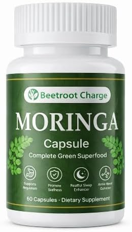 Moringa Capsules – 800mg Pure Moringa Powder Supplement – 60 Capsules for Natural Energy, Immune System, Skin & Gut Health Support, Green Antioxidant Superfood, Essential Vitamins & Amino Acids
