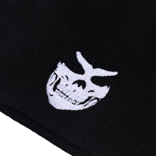 Image of Embroidered Skeleton Beanie Hat Winter Stretch Knit Skull Cap for Men Women