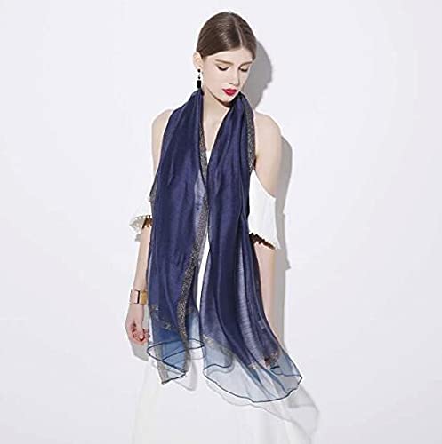 N-A Jl Silk Scarf Elegant Soft Wraps Glitter Scarves For Women (Deep Blue) #TOP4