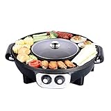 JOSN Elektrischer koreanischer BBQ-Grill, Hot Pot Tischgrill und Rauchloser Fondue-Kocher Antihaftbeschichtet Elektrischer Hot Pot,Schwarz