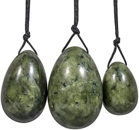 mookaitedecor Green Jade Yoni Eggs Set of 3,Drilled,with Unwaxed String,Massage Stone for Women Kegel Exercise Strengthen Pelvic Floor Muscles